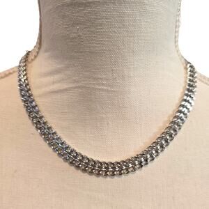 Vintage Monet Necklace Double Row Chain Collar Box Clasp Silver Tone 17" SKU2878